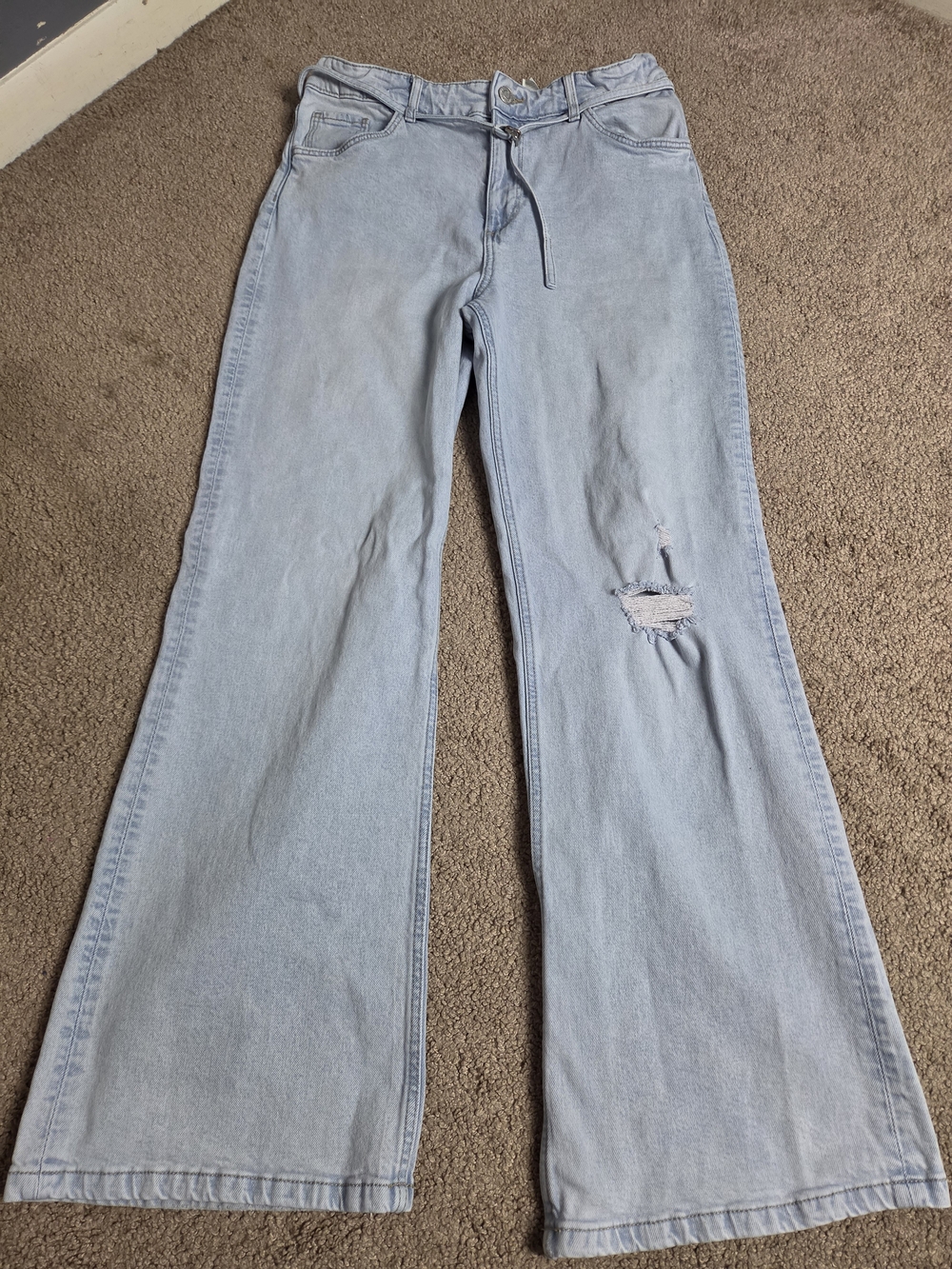 H&M Light Blue Wide-Leg Distressed Jeans
